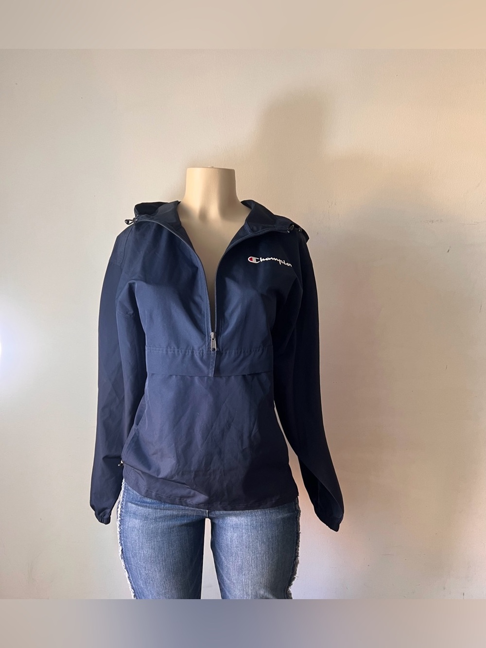 New Champion Navy Blue Lightweight Windbreaker Jacket